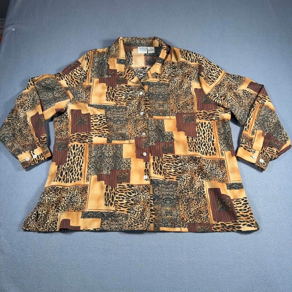 Allison Daley Animal Print Button Up Shirt 3/4 Sleeve Women's Size 18 Good Cond!